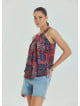 Halter Neck Button Detail Pleated Red Ethnic Blouse 4678